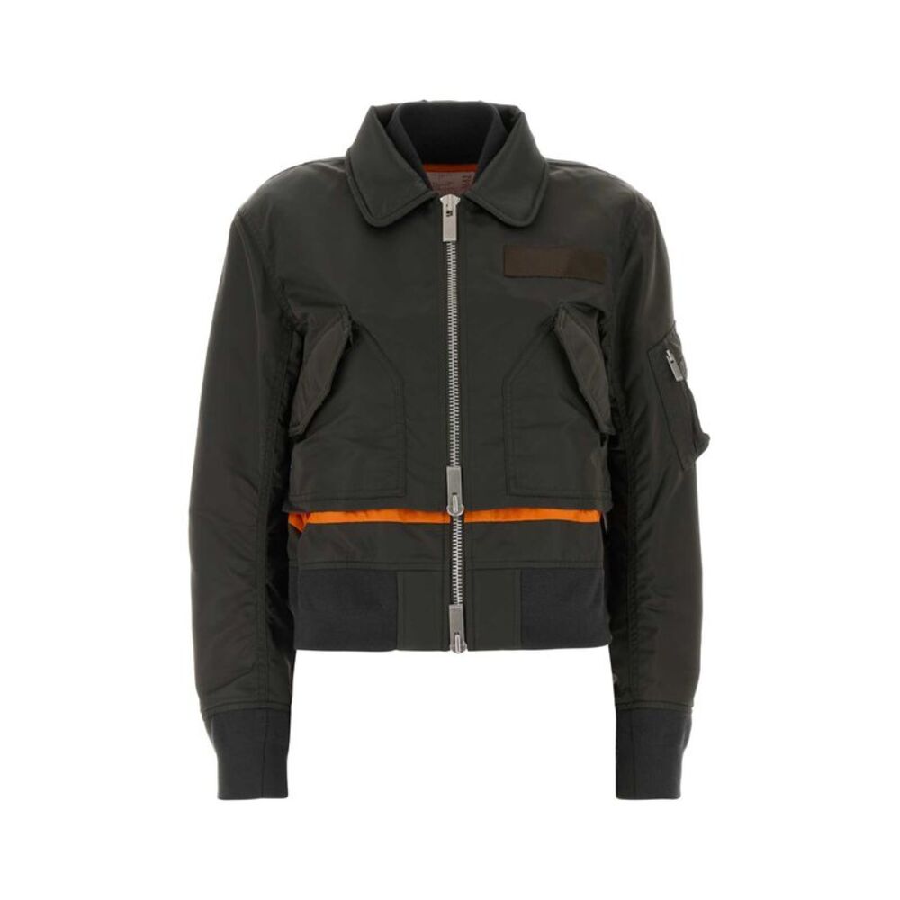 Sacai Women Olive Green Nylon Bomber Jacket